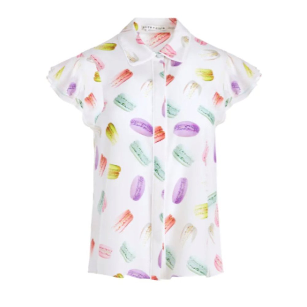 Alice + Olivia | Eli Macaron Print Flutter Blouse - image 3